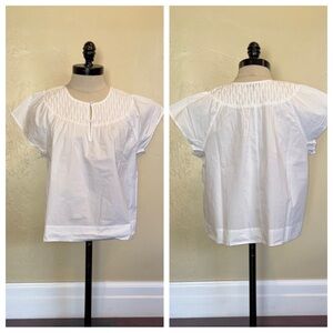 J Crew Smocked Cap-Sleeve Top in Cotton Poplin White Size Medium